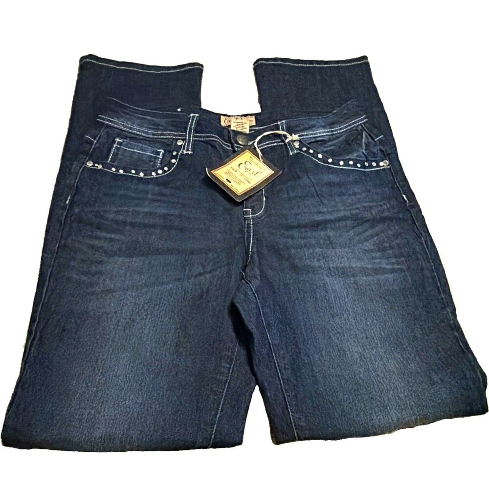 Earl Jean Women's Blue Bootcut Dark Wash Denim Jeans NWT Studded Stretch